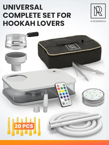 Miniatura 3 de Juego portátil de shisha blanco con todo y bolsa - Juego premium de shisha blanca pequeña para viajes con bolsa, juego de Hooka con portacarbón