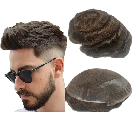 Miniatura 10 de N.L.W. NLW Hollywood Toupee para hombre Piezas de pelo europeo virgen sistema de reemplazo de cabello humano para hombres 10 x 8 pulgadas