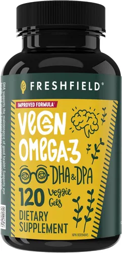 Miniatura 10 de Freshfield Omega 3 vegano, aceite de algas (algas), empresa libre de aceite de pescado, probado por terceros, sin carragenano, suplemento de DHA