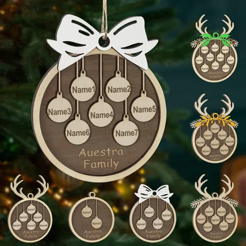 Miniatura 28 de Adornos de Navidad personalizados, familia de 1 nombre, adornos de Navidad de madera personalizados, decoración personalizada, decoración de árbol