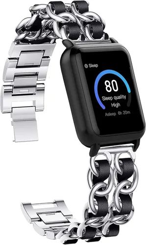 Miniatura 7 de Lamshaw Compatible con 3Plus Vibe Plus Band, cadena de joyería de metal con cuero compatible con 3Plus Vibe Plus/Vibe + Smartwatch