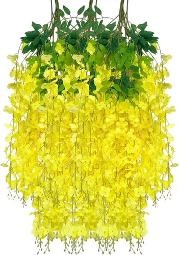 Miniatura 69 de Paquete de 12 guirnaldas de flores colgantes de glicina blanca, enredaderas de flores artificiales de 3.77 pies, glicinia falsa, guirnalda colgante