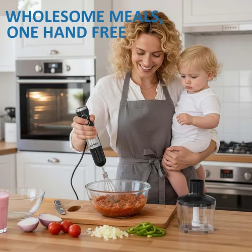 Miniatura 6 de Licuadora de inmersión profesional 6 en 1, licuadora de mano resistente con 12 velocidades y 10 accesorios, picadora de alimentos de 20 onzas