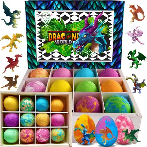 Bombas de baño para niños con sorpresa en el interior, 12 burbujas orgánicas con huevos de dragón. Suave y amigable con niños con burbujas ricas y