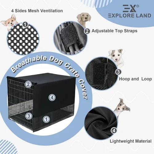 Miniatura 5 de Explore Land Funda transpirable para jaula de perro, ventilación de malla de 4 lados, funda básica para perrera para mascotas, todos los lados