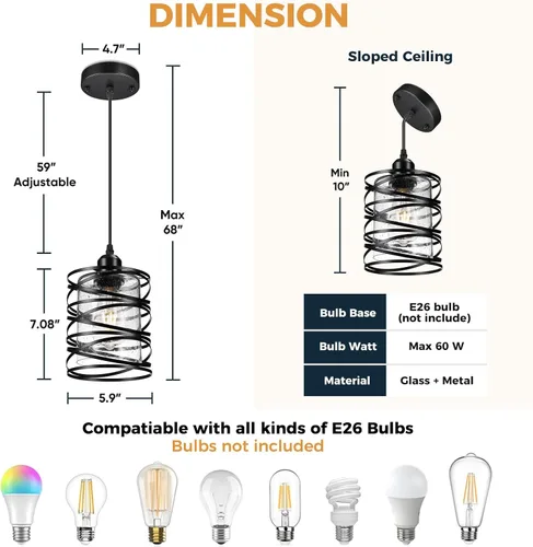 Miniatura 3 de Juego de 3 luces colgantes Luces de cocina con vidrio semillado tipo burbuja Luces de isla Luces colgantes negras para cocina, comedor, baño