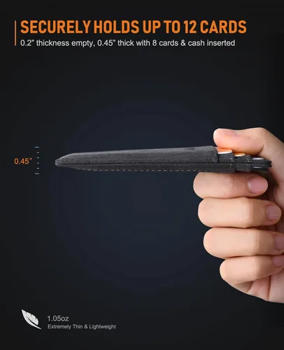 Miniatura 5 de Buffway - Billetera delgada minimalista de cuero con protección RFID para hombre y mujer