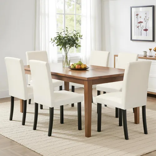 Miniatura 15 de CHUN YI Juego de 2 sillas de comedor tapizadas, sillas de comedor de tela con patas de madera maciza, sillas Parson modernas para cocina