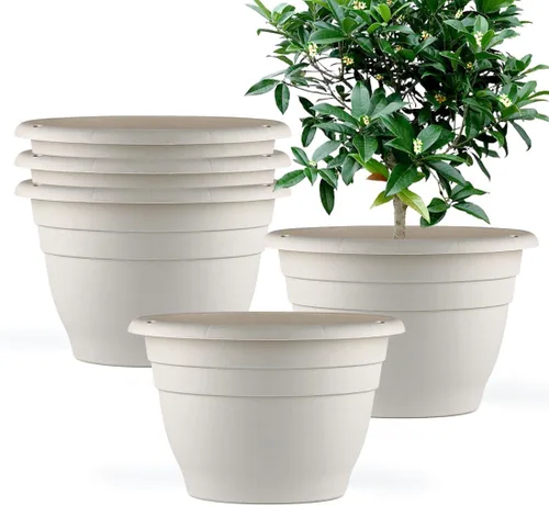 Miniatura 17 de RooTrimmer Juego de 10 macetas de 8 pulgadas con agujeros de drenaje y platillos, macetas para plantas de interior y exterior, macetas de orquídeas