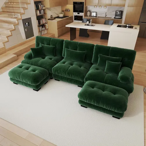 Miniatura 36 de Sofá modular de gran tamaño de 94 pulgadas, sofás seccionales grandes de color beige y blanco para sala de estar, juego de sofá de terciopelo, sofás
