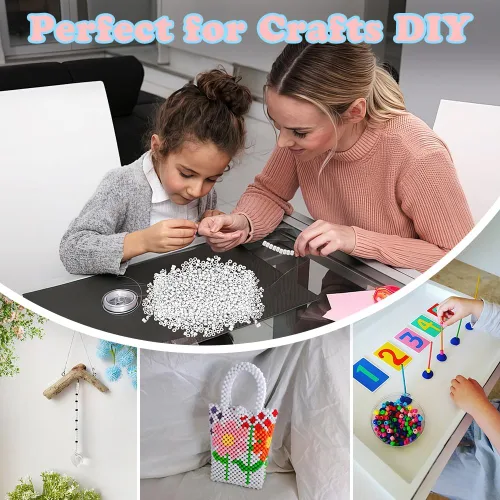 Miniatura 5 de QPIXVB 1100 PIEZAS Cuentas de Pony Blancas, Kit de Cuentas para Pulseras de Amistad, Cuentas para Hacer Joyas y Pulseras, Cuentas para Trenzar