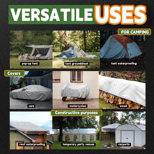 Miniatura 7 de RAINDEWAY Lona blanca resistente de 12 mil de 12 x 20 pies, resistente a los rayos UV, impermeable, resistente a la intemperie, con ojales de metal