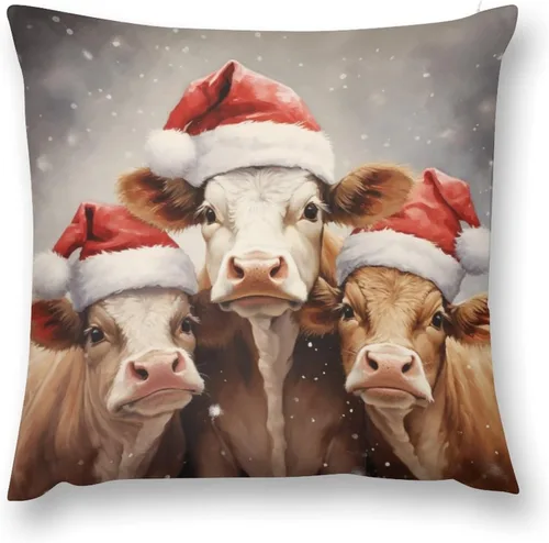 Miniatura 18 de Funda de cojín decorativa para sofá de 22 x 22 pulgadas, diseño de villancicos de Navidad, para sala de estar feliz invierno, para sofá Patrón 4