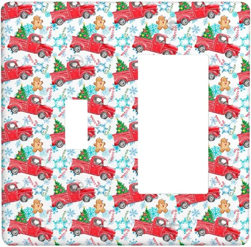 Miniatura 85 de Cubierta de interruptor de luz dúplex de 1 banda, cubierta decorativa de Navidad con copos de nieve rojos, placa frontal decorativa para cocina