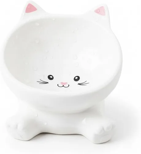 Miniatura 3 de Cuencos elevados para gatos, cuenco de comida para gatos elevado 3D de cerámica de 4.9 pulgadas para fatiga de bigotes, cuenco inclinado para gatito