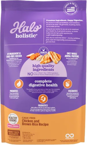 Miniatura 2 de Halo Holistic - Alimento para perros de raza pequeña, receta de pollo y arroz integral sin jaula, alimentos secos para perros de granos saludables