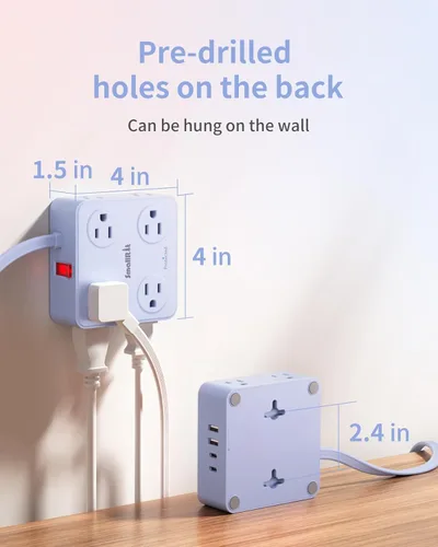 Miniatura 8 de SMALLRT - Cable de extensión con múltiples tomas, extensor de salida con protector de sobretensiones, enchufe plano de 6.5 pies con puertos USB, 8