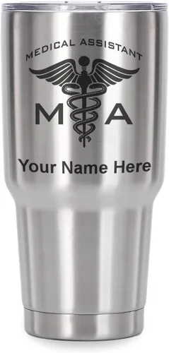 Miniatura 41 de LaserGram Taza aislada al vacío de 20 onzas, asistente médico MA, grabado personalizado incluido (rosa)