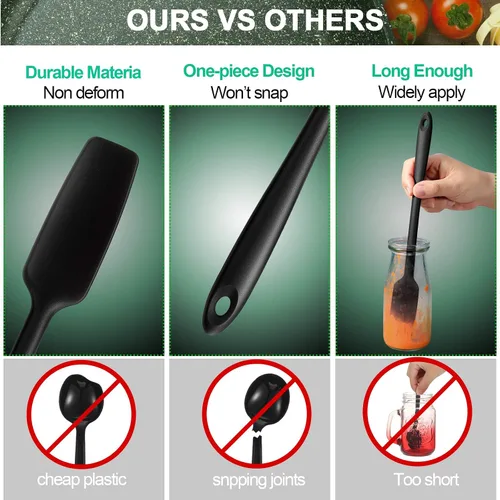 Miniatura 6 de 2 piezas de espátula de silicona de mango largo, raspador de goma antiadherente, espátula resistente al calor, raspador de silicona para tarros