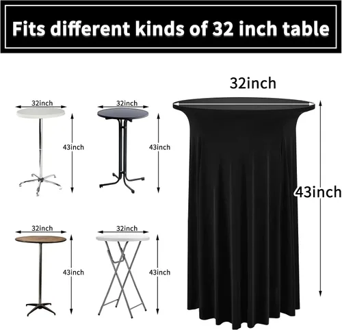 Miniatura 2 de 6 paquetes de faldas de mesa de cóctel redondas de 32" x 43" de elastano elástico con drapeados ondulados, fundas de mesa de cóctel ajustadas
