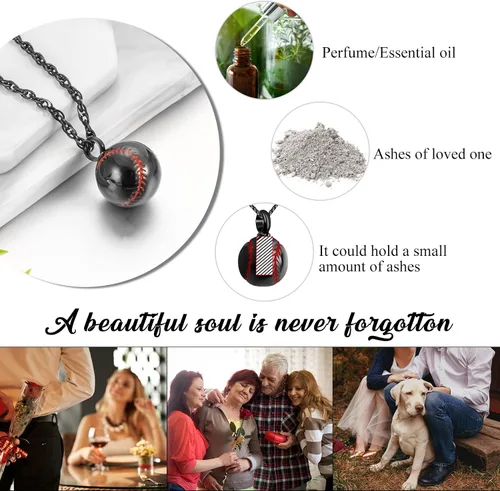 Miniatura 6 de abooxiu Collar de urna de béisbol para cenizas de acero inoxidable con colgante conmemorativo, colgante de cenizas humanas, para mujeres y hombres