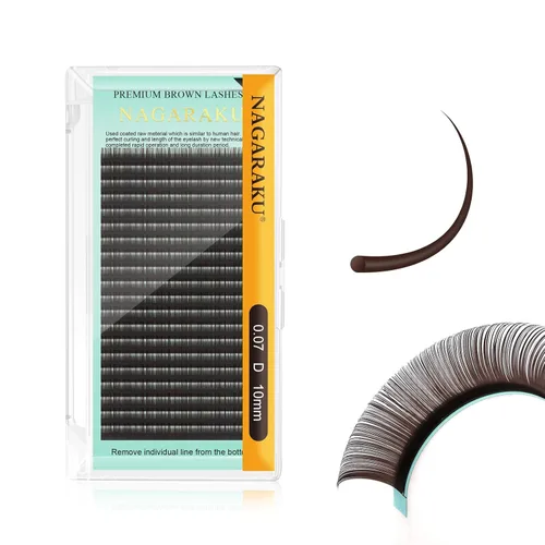 Miniatura 97 de NAGARAKU Extensiones de pestañas de color marrón oscuro 0.003 in, rizo B, 0.276-0.591 in, bandeja mixta, pestañas individuales, volumen de visón
