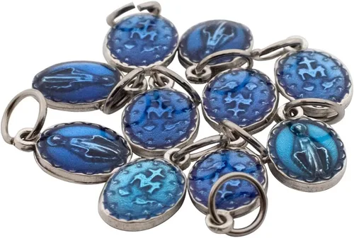 VILLAGE GIFT IMPORTERS Paquete de 10 cuentas milagrosas de medalla, esmalte azul y metal plateado, 0.5 pulgadas de alto, ideal para hacer joyas y