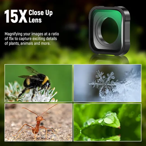 Miniatura 3 de NEEWER Lente de aumento 15X 2.8-3.9 in Distancia focal para fotografía macro primer plano, compatible con cámara de acción GoPro Hero 13 12 11 10 9