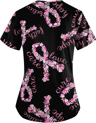 Miniatura 2 de SGASY Camiseta médica de Halloween para mujer, cuello en V, estampado de calabaza, uniformes de trabajo de enfermera, bolsillos, camiseta elástica