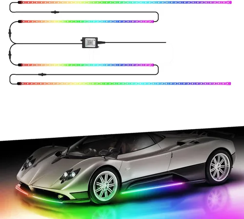 Juego de 4 luces de neón RGB para exteriores, con control de aplicación, 210 colores de persecución, 16 millones de colores de bricolaje, modo de