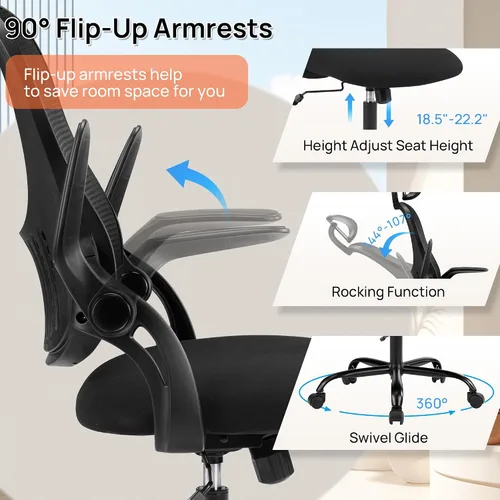 Miniatura 7 de Silla de escritorio de oficina, silla de trabajo ergonómica de malla con respaldo alto, silla de trabajo para oficina en casa, silla de escritorio