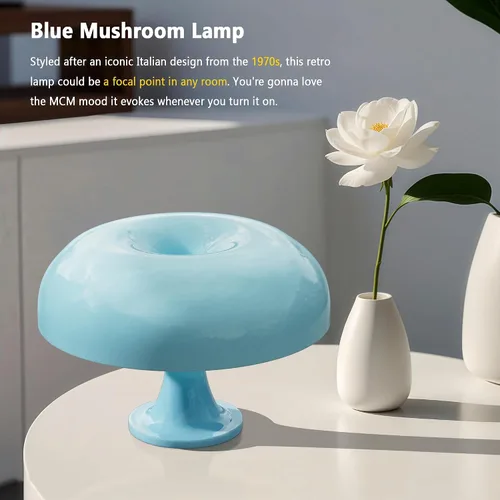 Miniatura 2 de Lámpara de mesa con forma de hongo en forma de dona, regulable, retro de los años 70, luz moderna de mediados de siglo con 3 modos de iluminación