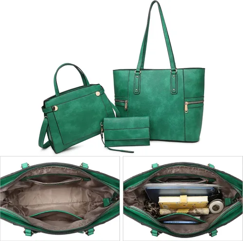 Miniatura 4 de Vansarto Monederos y bolsos para mujer, bolso grande de cuero vegano, bolso de hombro con asa superior, juego de 3 piezas