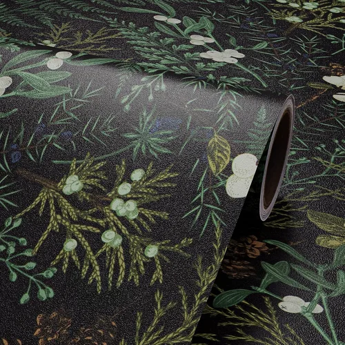 Miniatura 9 de VaryPaper Papel tapiz de hojas de musgo tropical de 17.7 x 118 pulgadas, papel tapiz autoadhesivo floral negro autoadhesivo decorativo floral