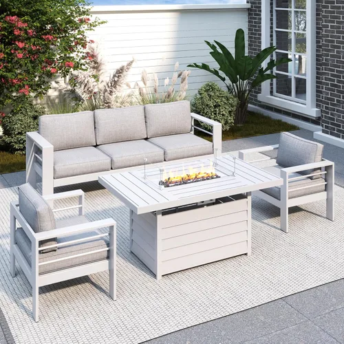 Miniatura 41 de Solaste Juego de muebles de patio de aluminio para todo tipo de clima, moderno juego de muebles de metal para exteriores con asientos profundos