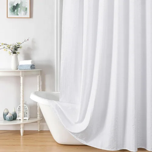 Miniatura 7 de Aiyufeng Moga - Cortina para ducha blanca con textura en relieve, cortina de tela para baño - Tela suave y lujo de spa hotelero, impermeable, Blanco