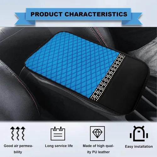 Miniatura 4 de Funda de cuero brillante para consola central de automóvil, protector de consola central de automóvil, alfombrilla de almacenamiento para Azul