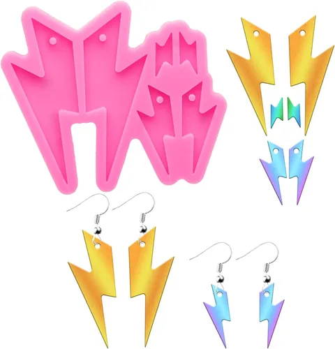 Molde de resina con forma de rayo, moldes de resina de silicona, moldes de resina epoxi de 4 cavidades para mujeres, aretes, manualidades, collar,