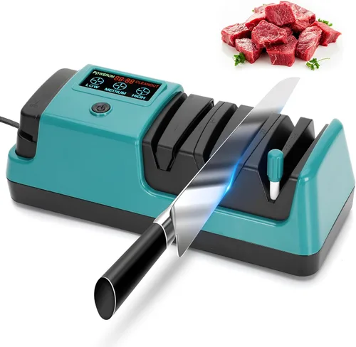 Afilador de cuchillos eléctrico con pantalla LCD para cuchillos de carne rectos, dentados, cuchillos y tijeras de cerámica, afilador de cuchillos de
