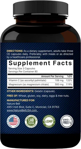 Miniatura 8 de Paquete de 2 citratos de magnesio de 500 mg, 480 cápsulas, forma elemental de alta pureza, extrafuerte, mineral esencial para el corazón