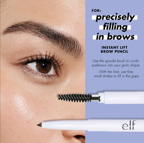 Miniatura 7 de e.l.f. Lápiz de cejas Instant Lift, de doble cara, preciso, punta fina, forma, define, rellena cejas, contornos, peines, doma, marrón neutro, 0.006