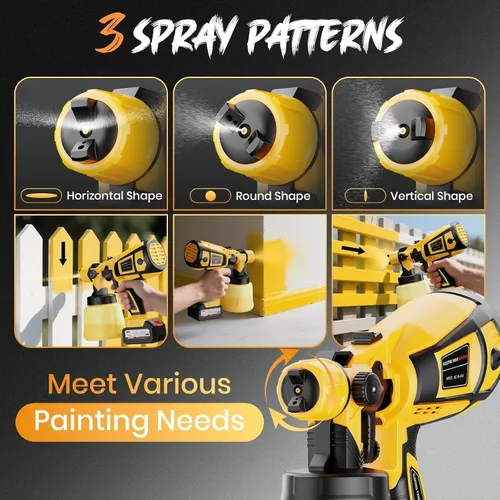 Miniatura 5 de Pulverizador de pintura inalámbrico con 2 baterías, kit de pistola de pintura manual HVLP de 650 W de 21 V, 6 boquillas y 3 patrones