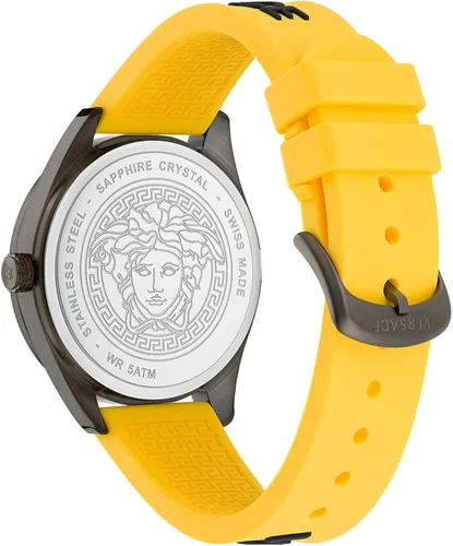 Miniatura 3 de Versace V-Vertical Collection Reloj de lujo para hombre con correa amarilla con una caja de metal IP y esfera gris, Gris, V-Vertical