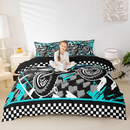 Miniatura 13 de Feelyou Juego de funda de edredón de motocross para deportes extremos, juego de ropa de cama de carreras de motocross para niños, decoración