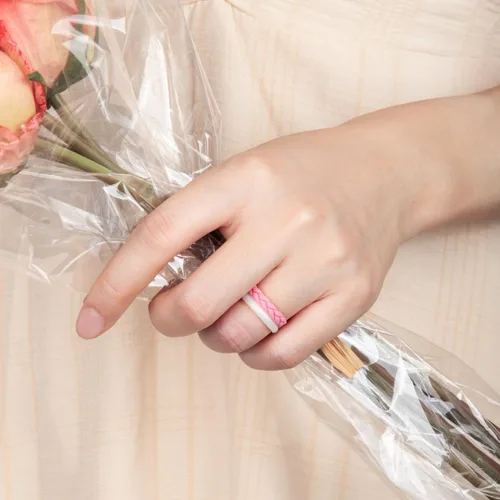 Miniatura 94 de Egnaro Anillos de boda de silicona para ella, conjuntos de novia de goma para mujer, bandas finas, diseño trenzado de hojas apilables con ranuras