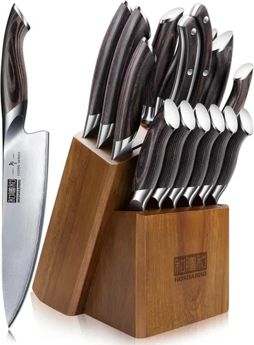 HOSHANHO Juego de cuchillos de 16 piezas, juego de cuchillos de cocina de acero inoxidable de alto carbono japonés, juego de bloque de cuchillos de