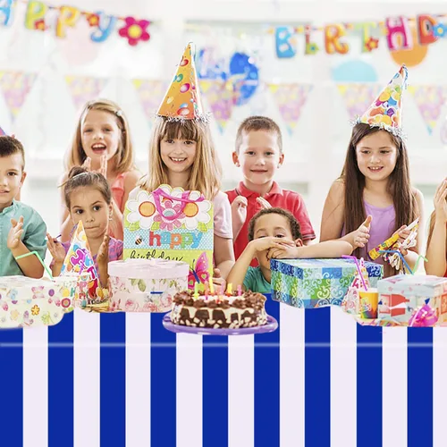 Miniatura 7 de Kesfey - Paquete de 3 manteles de plástico desechables, 54 x 108 pulgadas, diseño horizontal a rayas azul y blanco, náutico, impermeable, Rayas