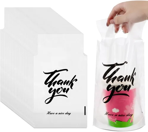 PerKoop 500 Pz Portador de bebidas para entrega Portavasos transparente con asa Bolsas de agradecimiento Portavasos desechables de una sola toma