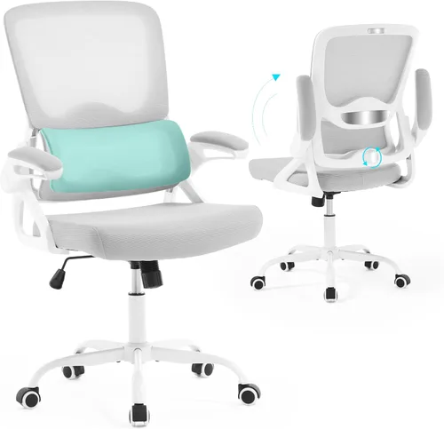 Miniatura 12 de Silla de oficina ergonómica, silla de oficina de malla con soporte lumbar, silla de escritorio de respaldo medio con brazos abatibles, cómoda silla