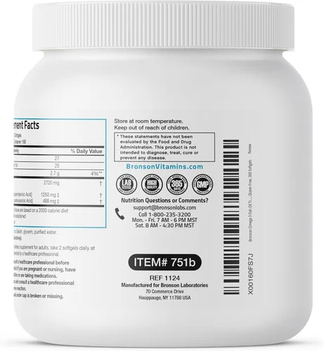 Miniatura 4 de Suplemento de aceite de pescado con Omega 3 de triple fuerza, 0,096 oz, 1250 EPA 488 DHA, sin OGM, sin gluten, el suplemento más potente con Omega 3